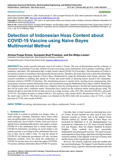 A Study of Hoax News Detection Using Naive Bayes Classifier in the Indonesian Language