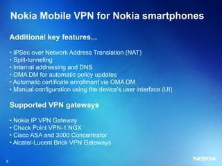 Key Features of Nokia Mobile VPN Client