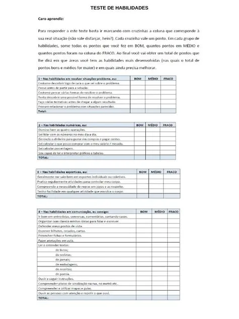 Testes de habilidades e tecnologias