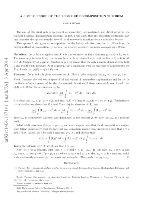 The Lebesgue Decomposition Theorem