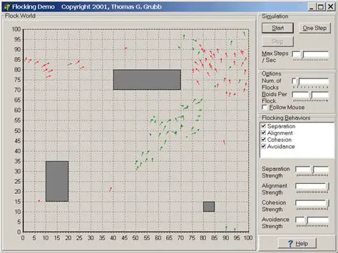 View a 2D simulation of one flock or multiple flocks